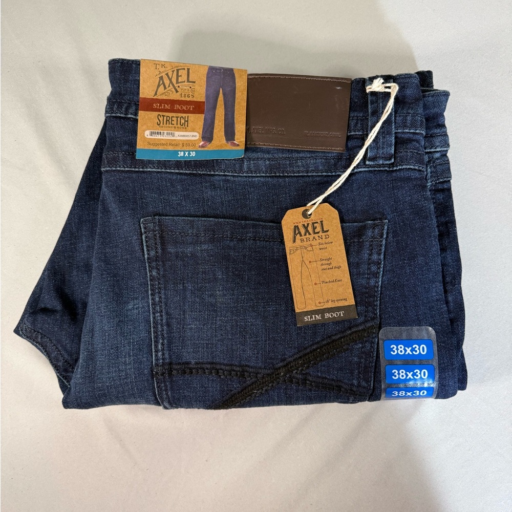 Axel Slim Boot Stretch Jeans 38x30 Dark Wash Denim NWT